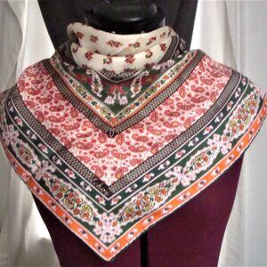 Colorful Paisley Floret Rolled Hem Square Scarf